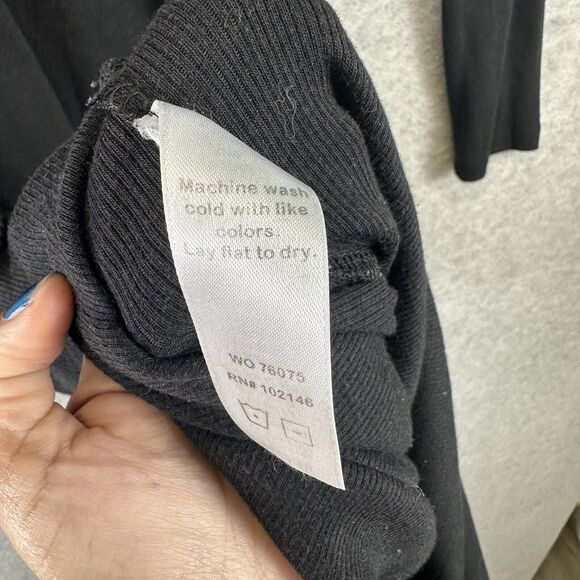 Michael Stars Dress Womens S Black Rib Knit Midi Ruched Square Neck Long Sleeve - Picture 9 of 11